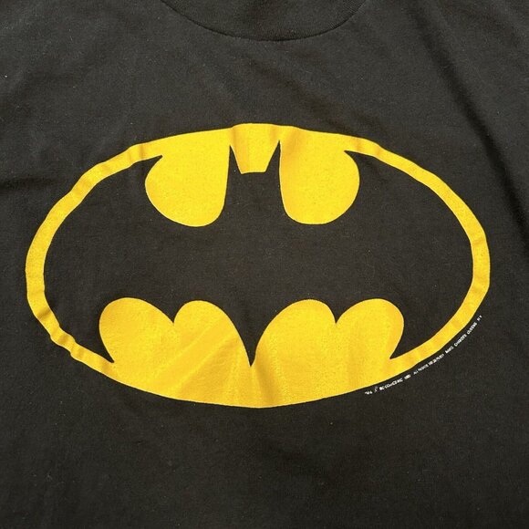 Vintage 80s Batman Yellow Bat Logo Large T-Shirt Black DC Comics Anvil‎ USA - Picture 3 of 6